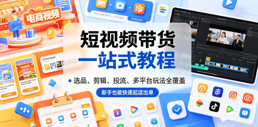 短视频带货一站式教程，选品、剪辑、投流、多平台玩法全覆盖，新手也能快速起店出单-副业资源网