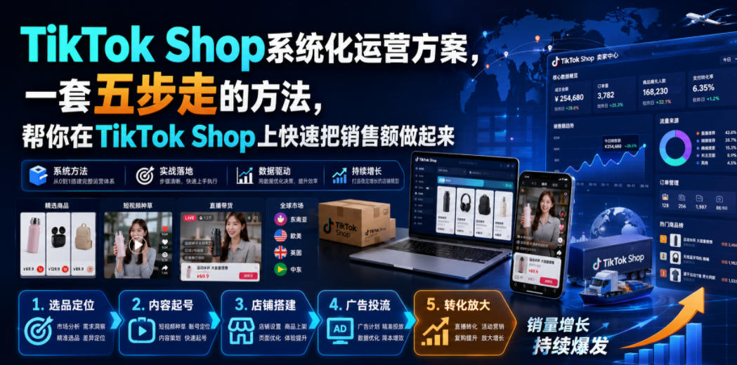TikTok Shop系统化运营方案，一套五步走的方法，帮你在TikTok Shop上快速把销售额做起来【原创双语字幕】-副业资源网