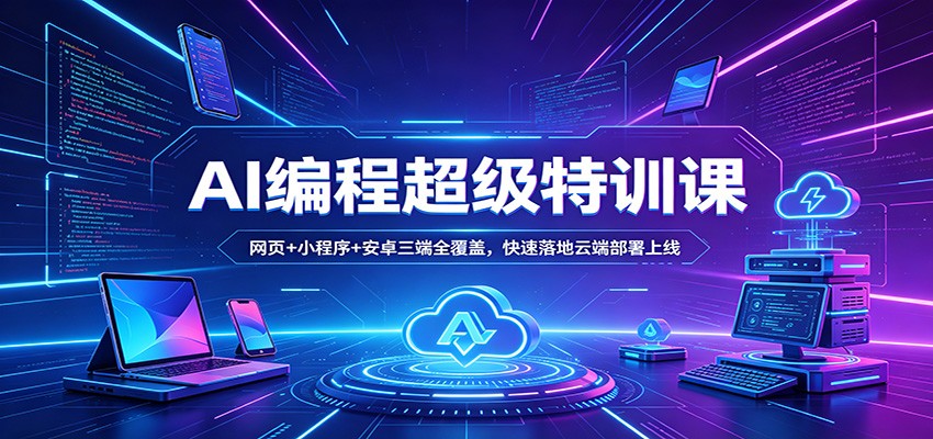 AI编程超级特训课：网页+小程序+安卓三端全覆盖，快速落地云端部署上线-副业资源网