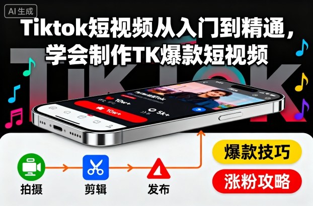 Tiktok短视频从入门到精通,学会制作TK爆款短视频-副业资源网