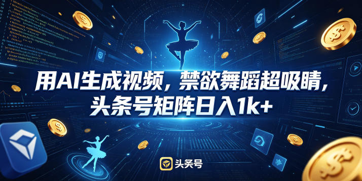 用AI生成视频，禁欲舞蹈超吸睛，头条号矩阵日入1k+-副业资源网