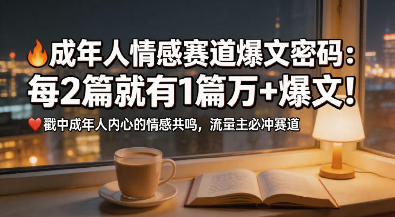 公众号流量主成年人情感心理赛道，流量最大，受众最广的主流赛道之一，平均每2篇就有1篇万爆文章-副业资源网