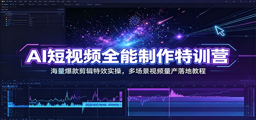 AI短视频全能制作特训营：海量爆款剪辑特效实操，多场景视频量产落地教程-副业资源网