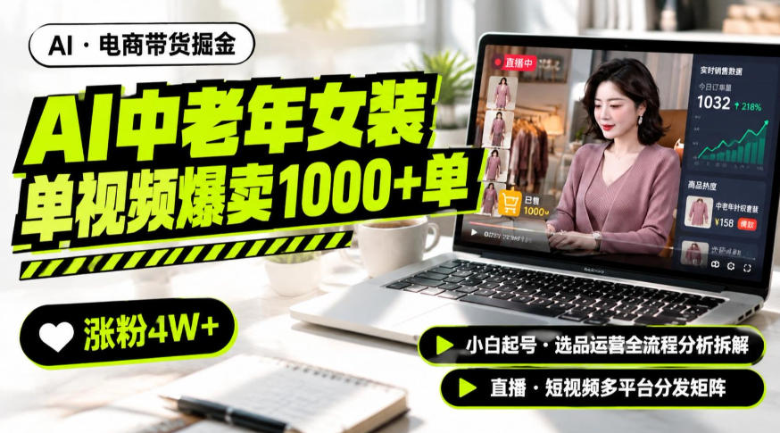 AI中老年服装带货赛道新玩法，一个视频卖出1000多单涨粉4W+，小白起号选品运营全流程分析拆解-副业资源网