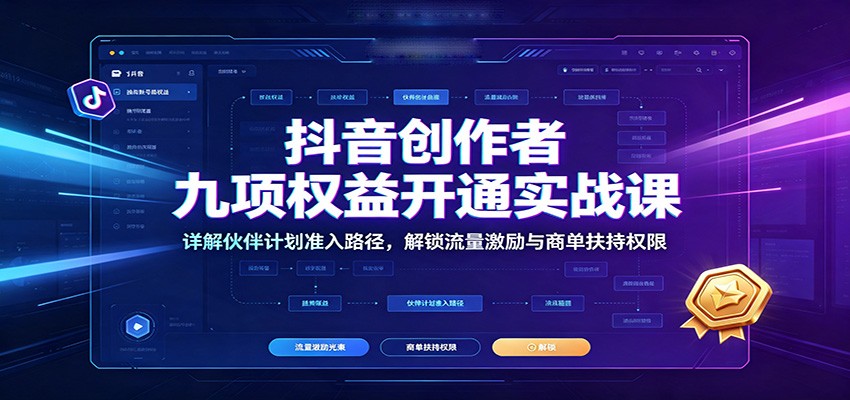抖音创作者九项权益开通实战课：详解伙伴计划准入路径，解锁流量激励与商单扶持权限-副业资源网