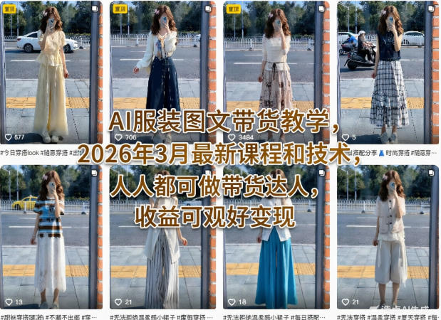 AI服装图文带货教学，2026年3月最新课程和技术，人人都可做带货达人，收益可观好变现-副业资源网
