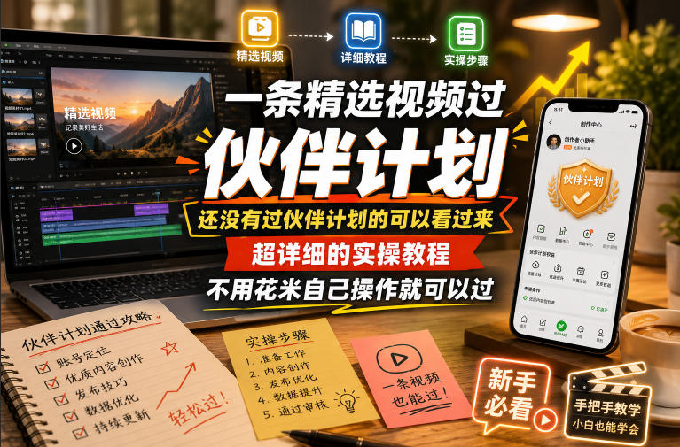 一条精选视频过伙伴计划，还没有过伙伴计划的可以看过来，超详细的实操教程，不用花米自己操作就可以过-副业资源网