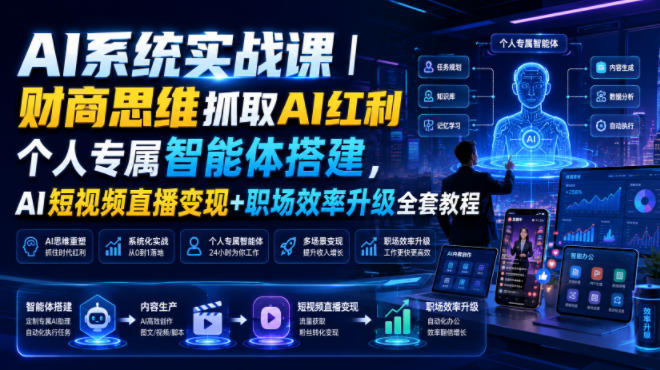 AI系统实战课｜财商思维抓取AI红利｜个人专属智能体搭建，AI短视频直播变现+职场效率升级全套教程-副业资源网