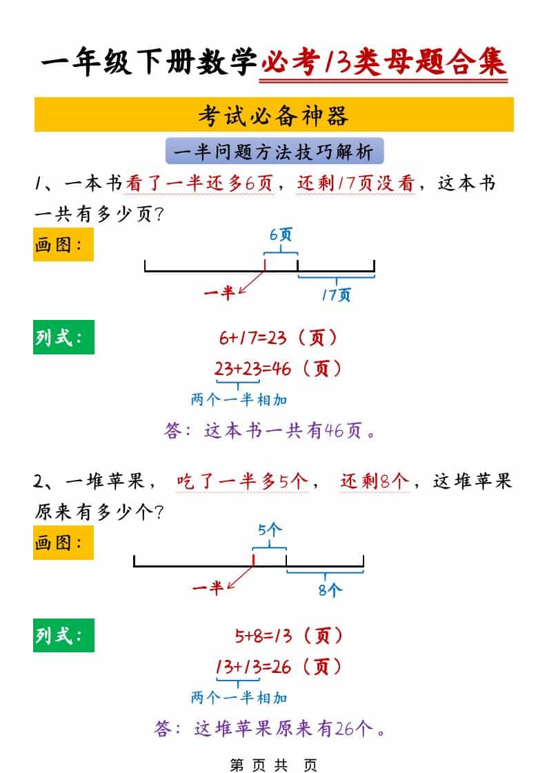 一年级下数学必考13类母题合集