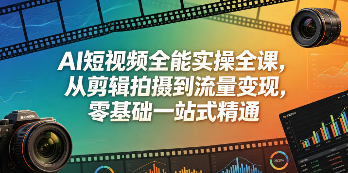 AI短视频全能实操全课,从剪辑拍摄到流量变现,零基础一站式精通-副业资源网