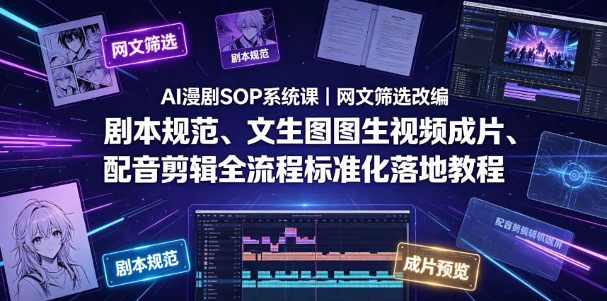 AI漫剧SOP系统课｜网文筛选改编、剧本规范、文生图图生视频成片、配音剪辑全流程标准化落地教程（更新）-副业资源网