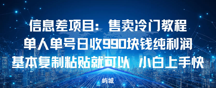 信息差项目：售卖冷门教程，单人单号日收9张纯利润，基本复制粘贴就可以，小白上手快-副业资源网