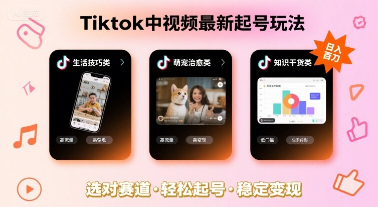 Tiktok中视频最新起号玩法，想要日入百刀，做好这几个赛道就可以了-副业资源网