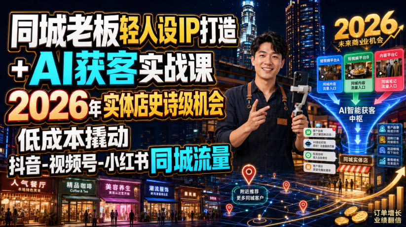 同城老板轻人设IP打造+AI获客实战课，2026年实体店史诗级机会，低成本撬动抖音-视频号-小红书同城流量-副业资源网