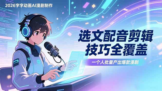 （17477期）2026字字动画AI漫剧制作-1期，选文配音剪辑技巧全覆盖，一个人就能批量产出爆款漫剧-副业资源网