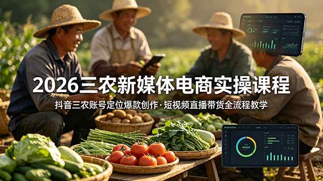 (18991期)2026三农新媒体电商实操课程:抖音三农账号定位爆款创作,短视频直播带货全流程教学-副业资源网