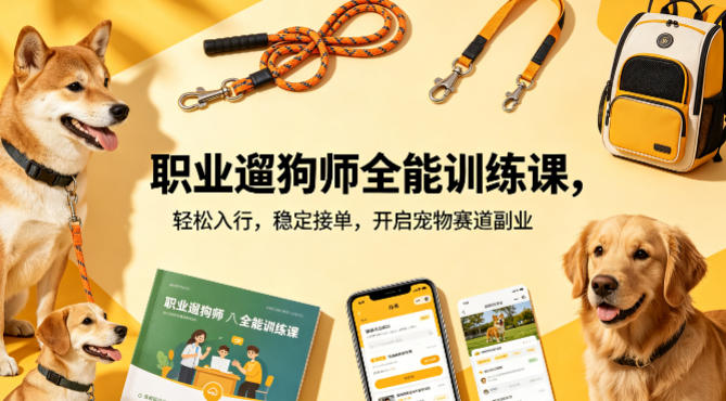 职业遛狗师全能训练课，轻松入行，稳定接单，开启宠物赛道副业-副业资源网