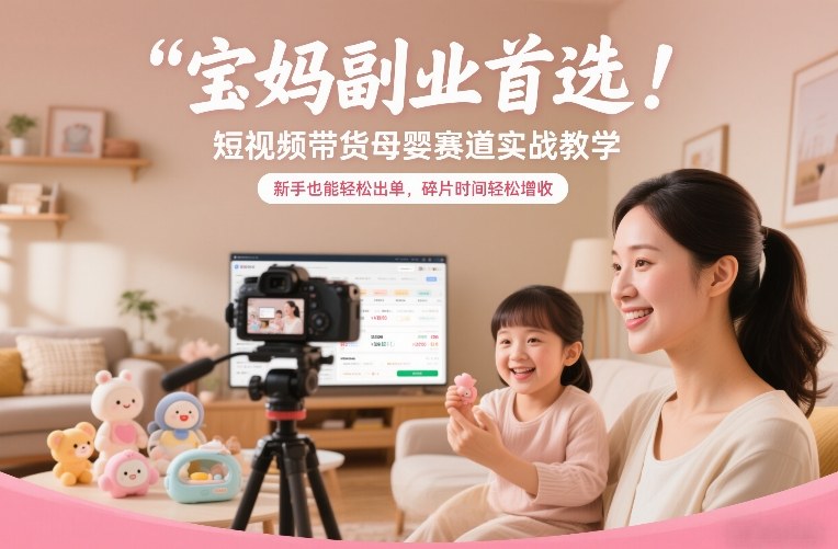 宝妈副业首选！短视频带货母婴赛道实战教学，新手也能轻松出单，碎片时间轻松增收-副业资源网