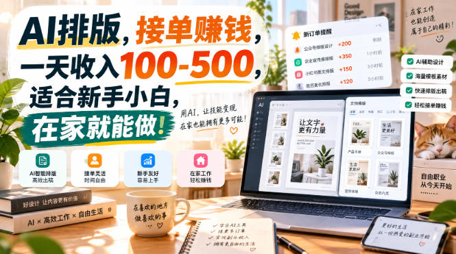 AI排版,接单賺钱,一天收入100-500,适合新手小白,在家就能做!-副业资源网