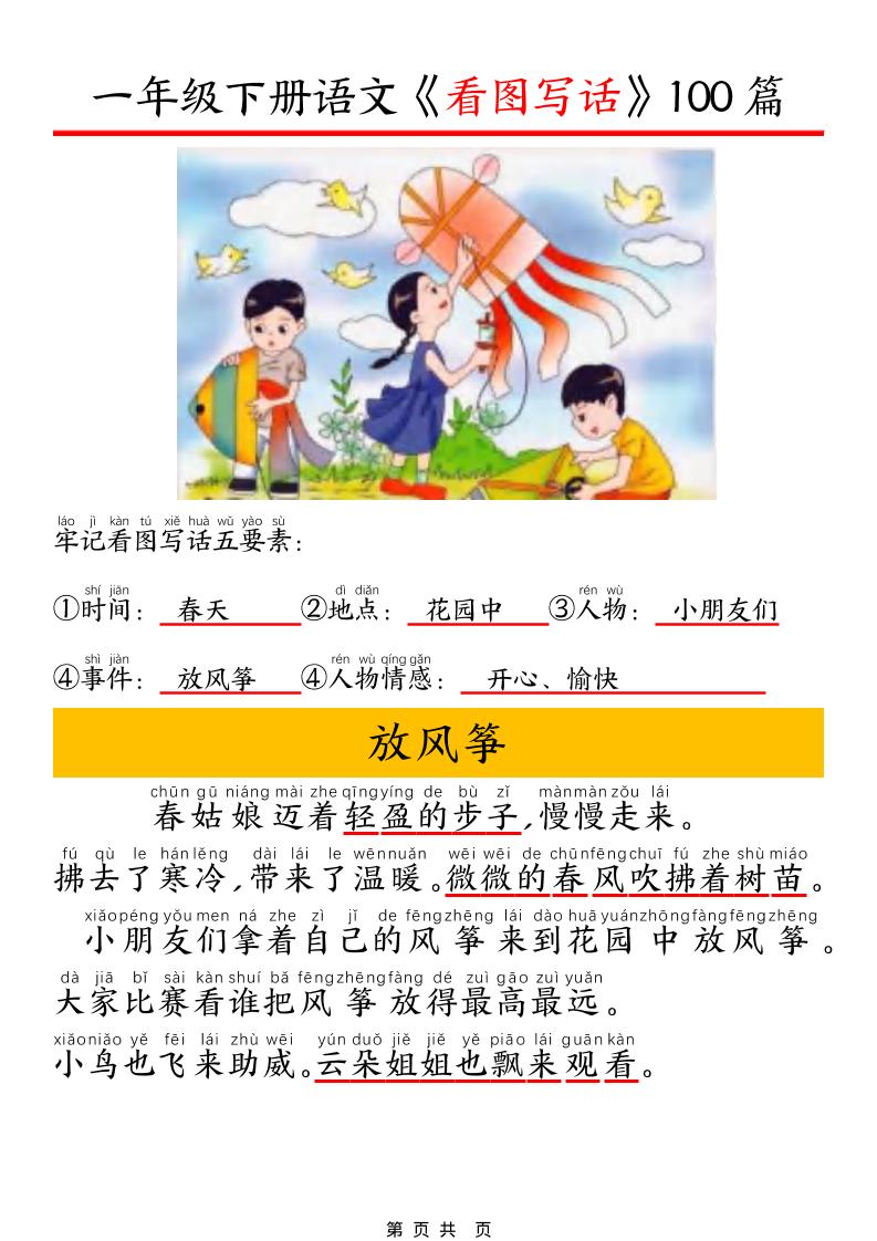 一年级下语文看图写话五要素训练-副业资源网