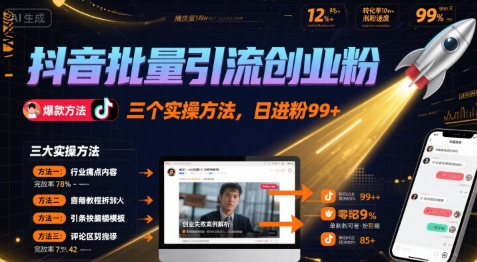 抖音批量引流创业粉，三个实操方法，日进粉99+-副业资源网