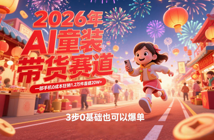 AI童装新春带货赛道，一部手机0成本狂销1.2万件喜提20W+，3步0基础也可以爆单-副业资源网