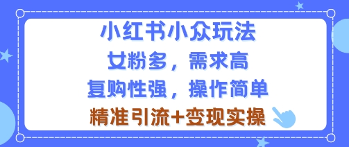 小红书小众玩法，女粉多，需求高，复购性强，操作简单精准引流+变现实操-副业资源网