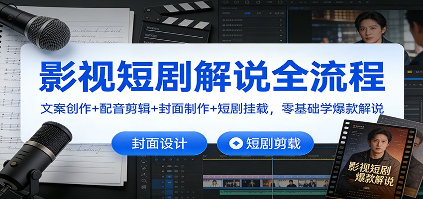 影视短剧解说全流程：文案创作+配音剪辑+封面制作+短剧挂载，零基础学爆款解说-副业资源网