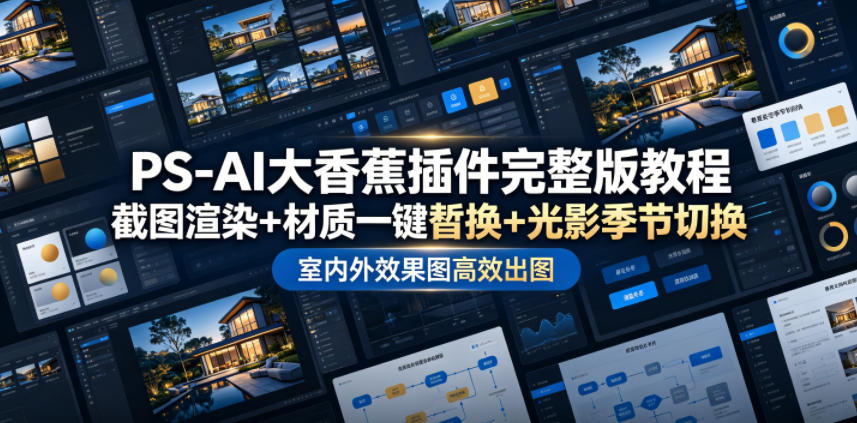 PS-AI大香蕉插件完整版教程，截图渲染+材质一键替换+光影季节切换，室内外效果图高效出图高阶课程-副业资源网