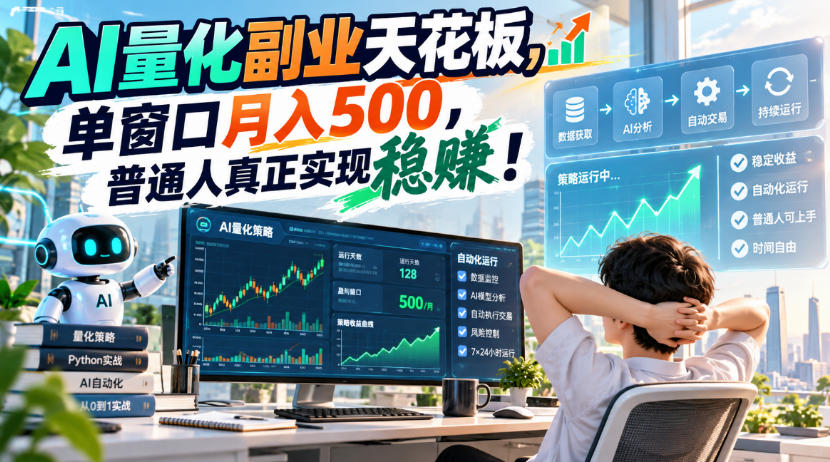 AI量化副业天花板，单窗口月入500，普通人真正实现稳賺！【揭秘】-副业资源网