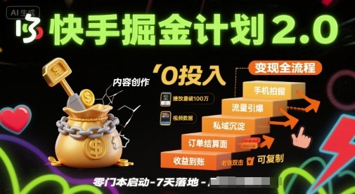 快手掘金计划2.0，快手电商变现全流程，简单可复制，0投入-副业资源网