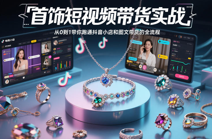 首饰短视频带货实战，从0到1带你跑通抖音小店和图文带货的全流程-副业资源网