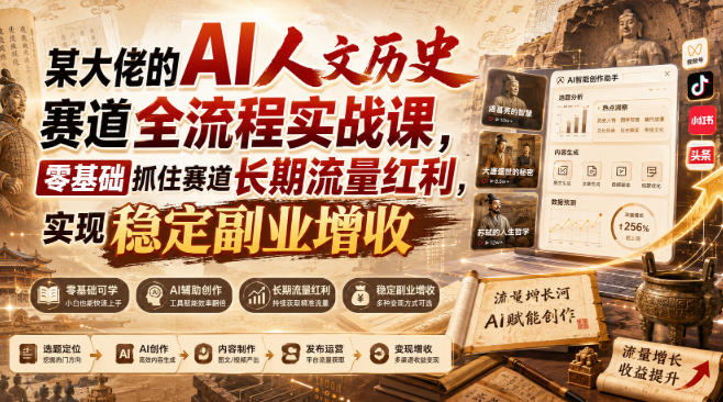 某大佬的AI人文历史赛道全流程实战课，零基础抓住赛道长期流量红利，实现稳定副业增收（更新）-副业资源网