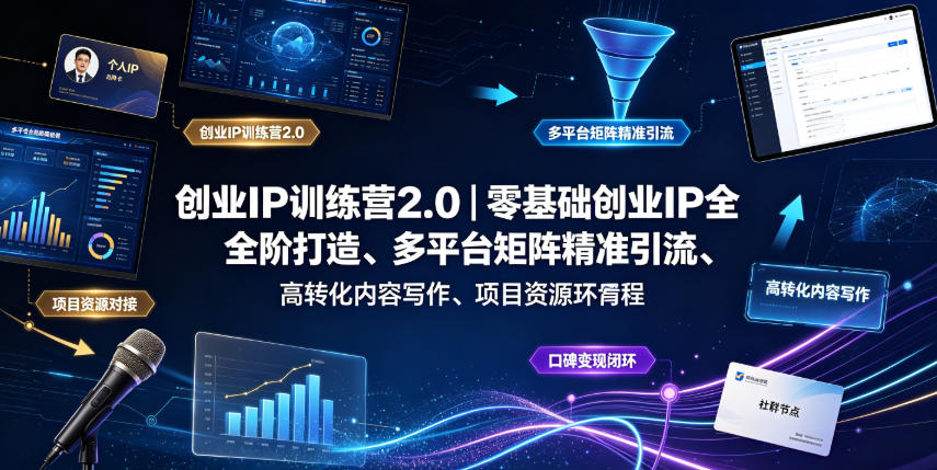 创业IP训练营2.0｜零基础创业IP全阶打造、多平台矩阵精准引流、高转化内容写作、项目资源对接与口碑变现闭环课程-副业资源网