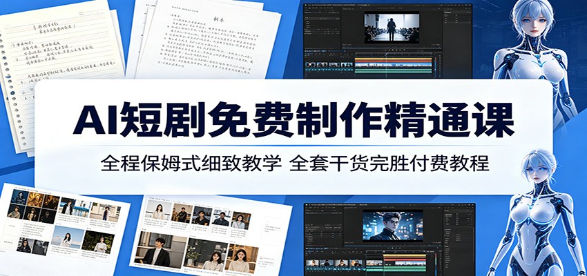 AI短剧免费制作精通课：全程保姆式细致教学，全套干货完胜付费教程-副业资源网