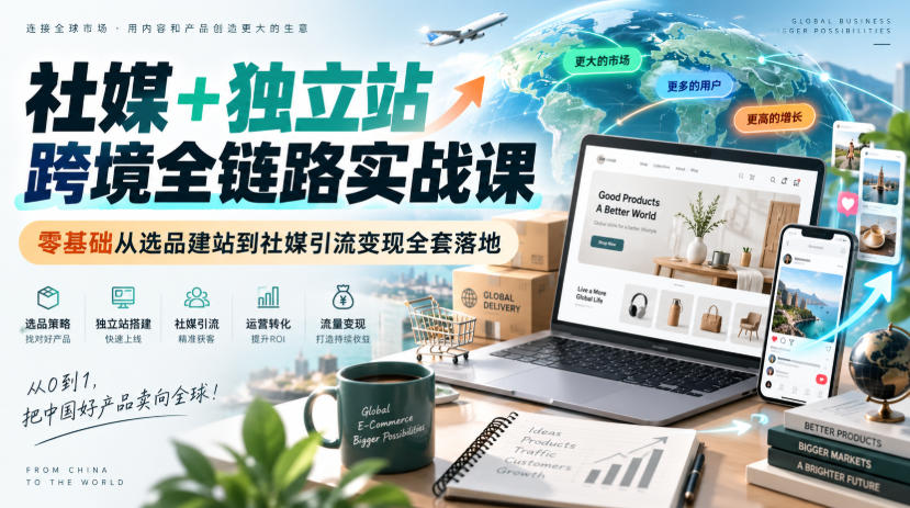 社媒+独立站跨境全链路实战课|零基础从选品建站到社媒引流变现全套落地-副业资源网