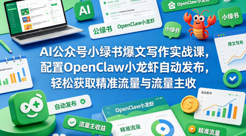 AI公众号小绿书爆文写作实战课，配置OpenClaw小龙虾自动发布，轻松获取精准流量与流量主收益-副业资源网
