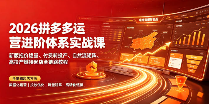 2026拼多多运营进阶体系实战课｜新版拖价稳量、付费转投产、自然流矩阵、高投产链接起店全链路教程-副业资源网