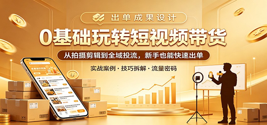 0基础玩转短视频带货：从拍摄剪辑到全域投流，新手也能快速出单-副业资源网