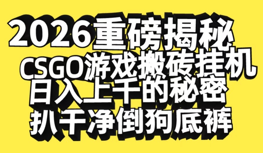 2026开年重磅解密，CSGO游戏搬砖挂机日入上千的秘密，把倒狗的底裤扒干-副业资源网
