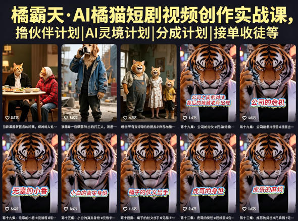 橘霸天·AI橘猫短剧视频创作实战课，撸伙伴计划|AI灵境计划|分成计划|接单收徒等-副业资源网
