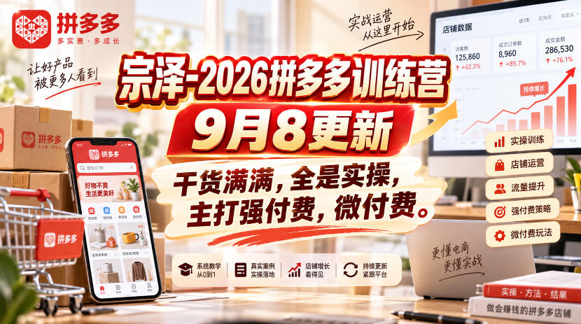 宗泽-2026拼多多训练营9月8更新，干货满满，全是实操，主打强付费，微付费-副业资源网