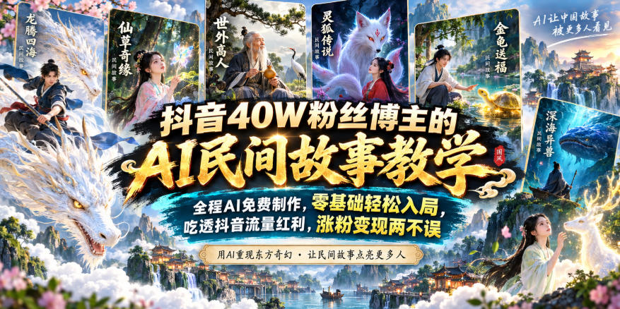 抖音40W粉丝博主的AI民间故事教学，全程AI免费制作，零基础轻松入局，吃透抖音流量红利，涨粉变现两不误-副业资源网