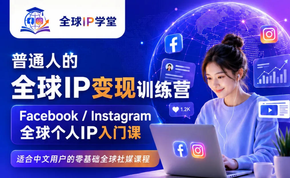 普通人的全球IP变现训练营，Facebook/Instagram全球个人IP入门课，零基础全球社媒课程-副业资源网