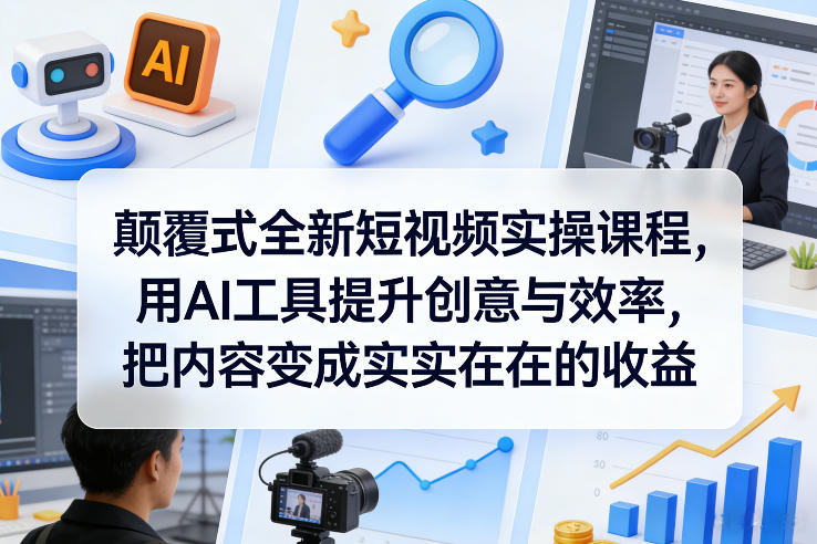 颠覆式全新短视频实操课程，用AI工具提升创意与效率，把内容变成实实在在的收益-副业资源网