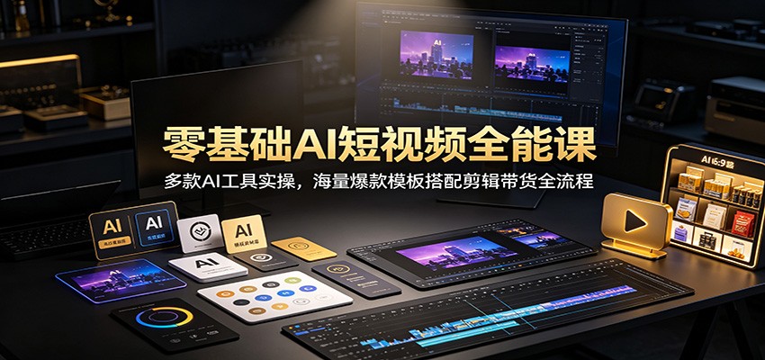 零基础AI短视频全能课:多款AI工具实操,海量爆款模板搭配剪辑带货全流程-副业资源网