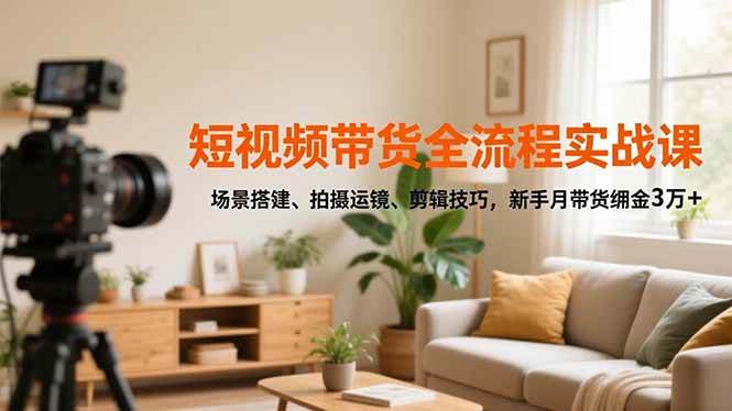 (16680期)短视频带货全流程实战课,场景搭建、拍摄运镜、剪辑技巧,新手月带货佣金3万+-副业资源网