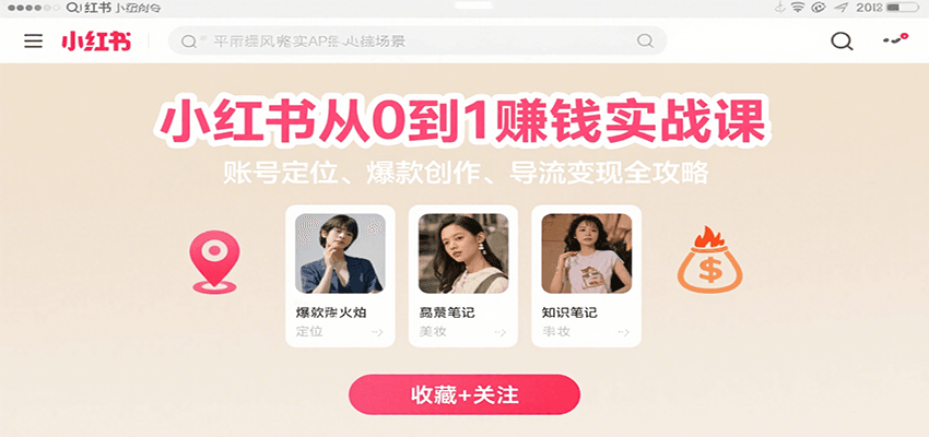 小红书从0到1赚钱实战课：账号定位、 爆款创作 、导流变现全攻略-副业资源网