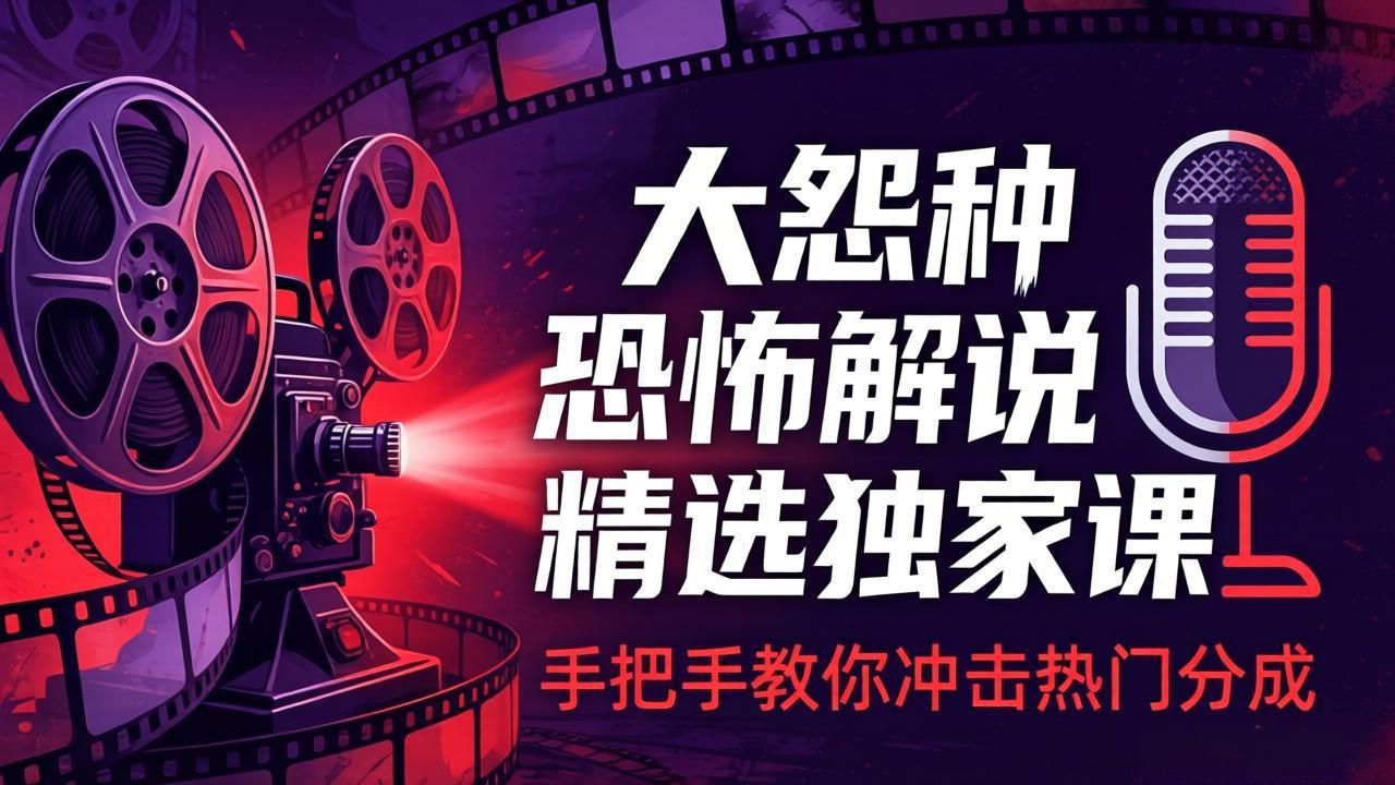 大怨种恐怖解说精选独家课：电影下载+文案配音+片头封面，手把手教你冲击热门分成-副业资源网