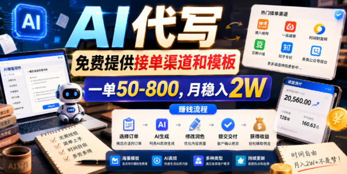 AI代写，免费提供接单渠道和模板，一单50-800，月稳入2W【揭秘】-副业资源网